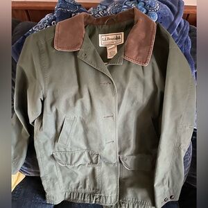 L.L. Bean Olive Utility Jacket with Chocolate Collar